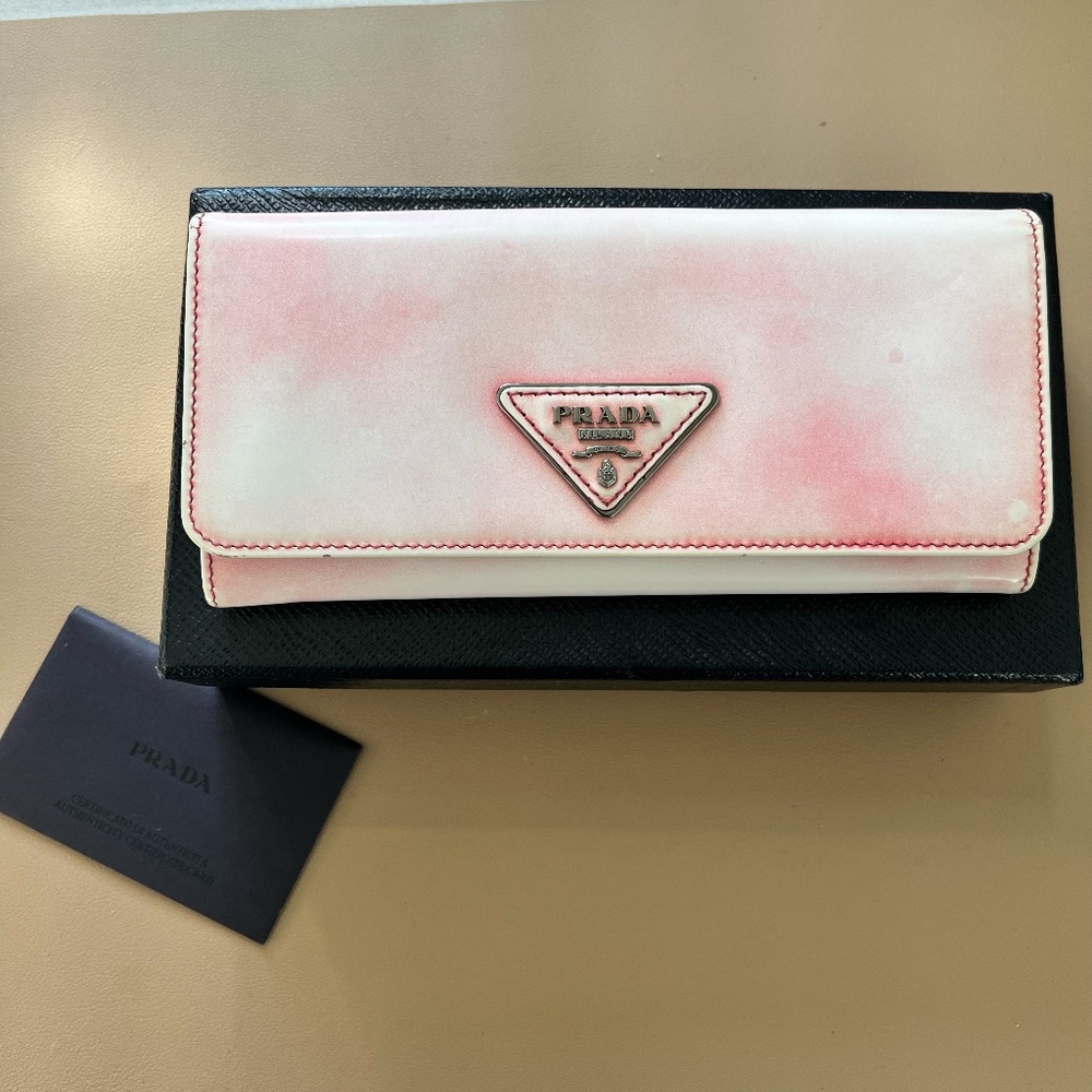 Prada Pink Saffiano Triangle Logo Wallet Clutch